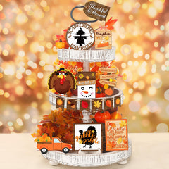 14 Pcs Fall Thanksgiving Tiered Tray Decor Set