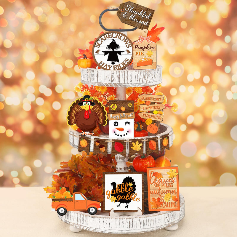 14 Pcs Fall Thanksgiving Tiered Tray Decor Set